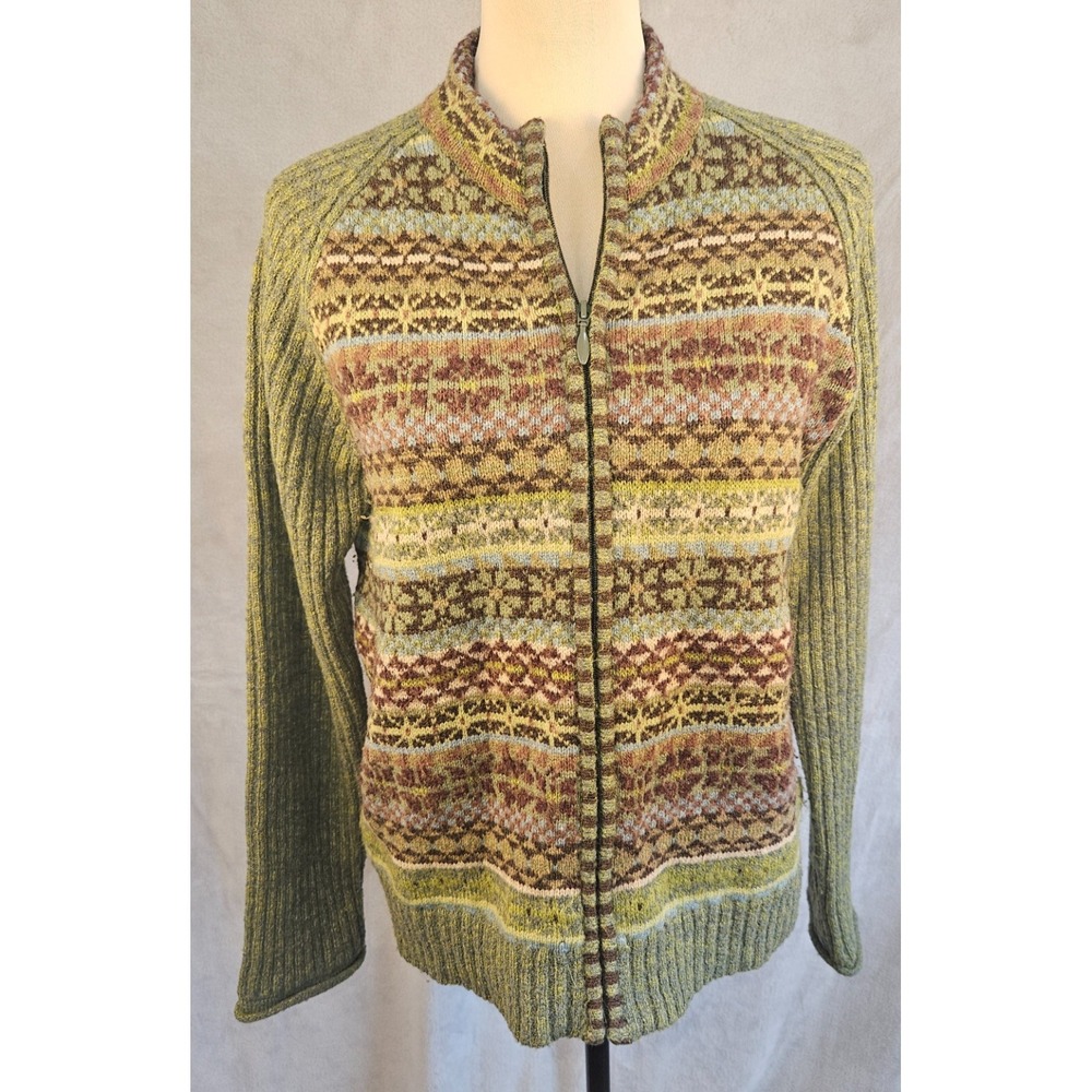 Vintage Icelandic Design Fair Isle Zip Cardigan Sweater‎ - Alpaca Wool Blend - M